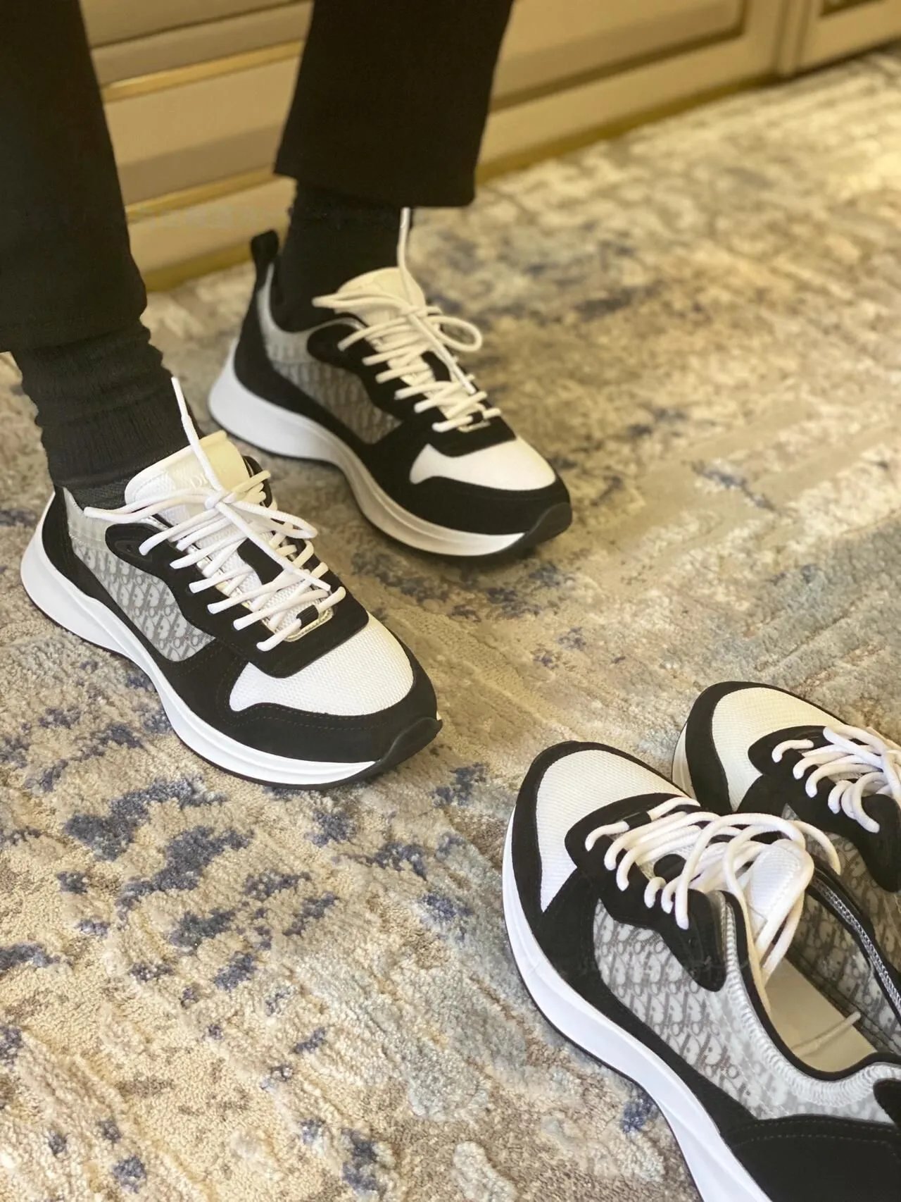 Dior B23 Oblique Sneakers Black White Gray Chunky Sneakers - 12