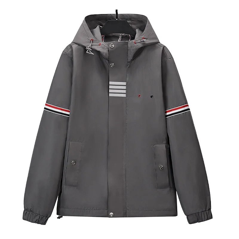 Unbranded Jackets Hooded padded jacket with striped sleeves and four-bar placket detail image 5