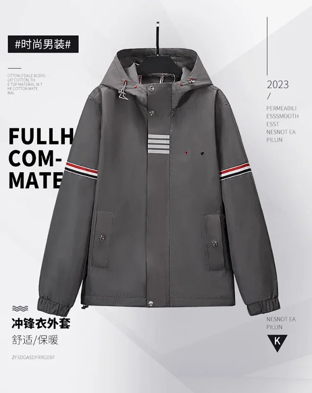 Unbranded Jackets Hooded padded jacket with striped sleeves and four-bar placket detail product detail image 1