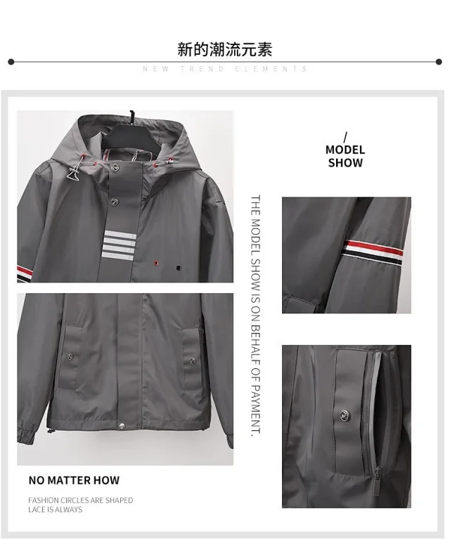 Unbranded Jackets Hooded padded jacket with striped sleeves and four-bar placket detail product detail image 4