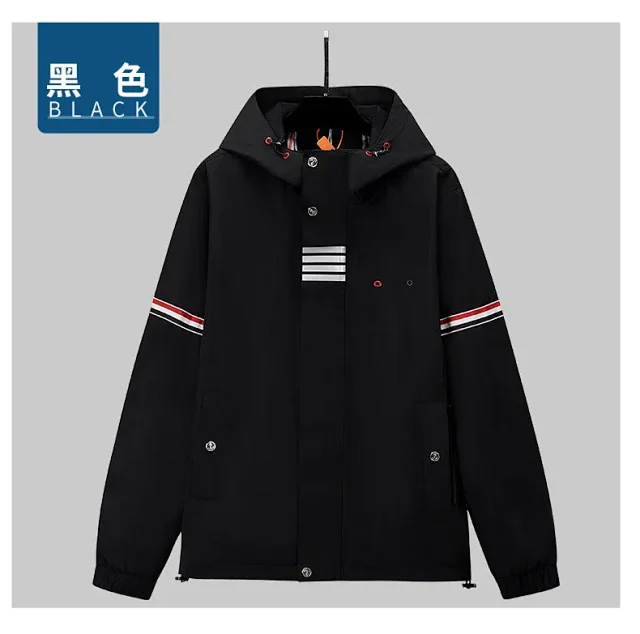 Unbranded Jackets Hooded padded jacket with striped sleeves and four-bar placket detail product detail image 8