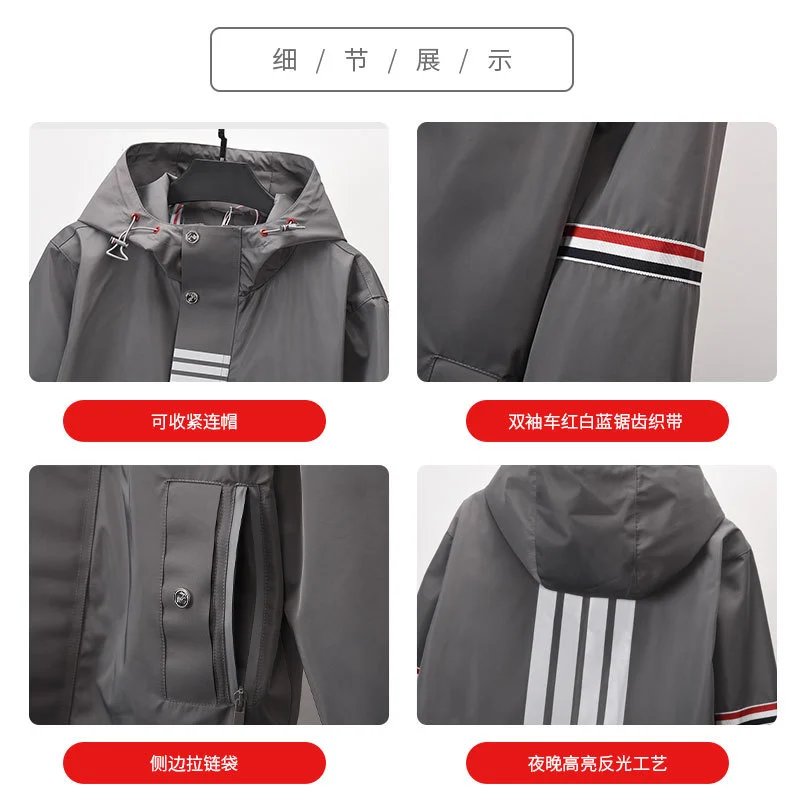 Unbranded Jackets Hooded padded jacket with striped sleeves and four-bar placket detail image 3