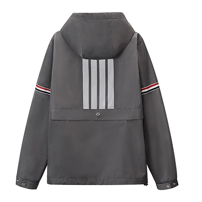 Unbranded Jackets Hooded padded jacket with striped sleeves and four-bar placket detail image 4