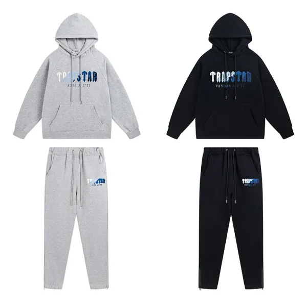 Trapstar Gradient Logo Hoodie and Sweatpants Set Gray and Black - 1