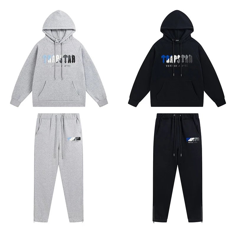 Trapstar Logo Hoodie and Sweatpants Set Gray and Black - 1