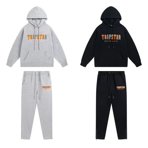 Trapstar Logo Hoodie and Sweatpants Set Gray and Black - 1