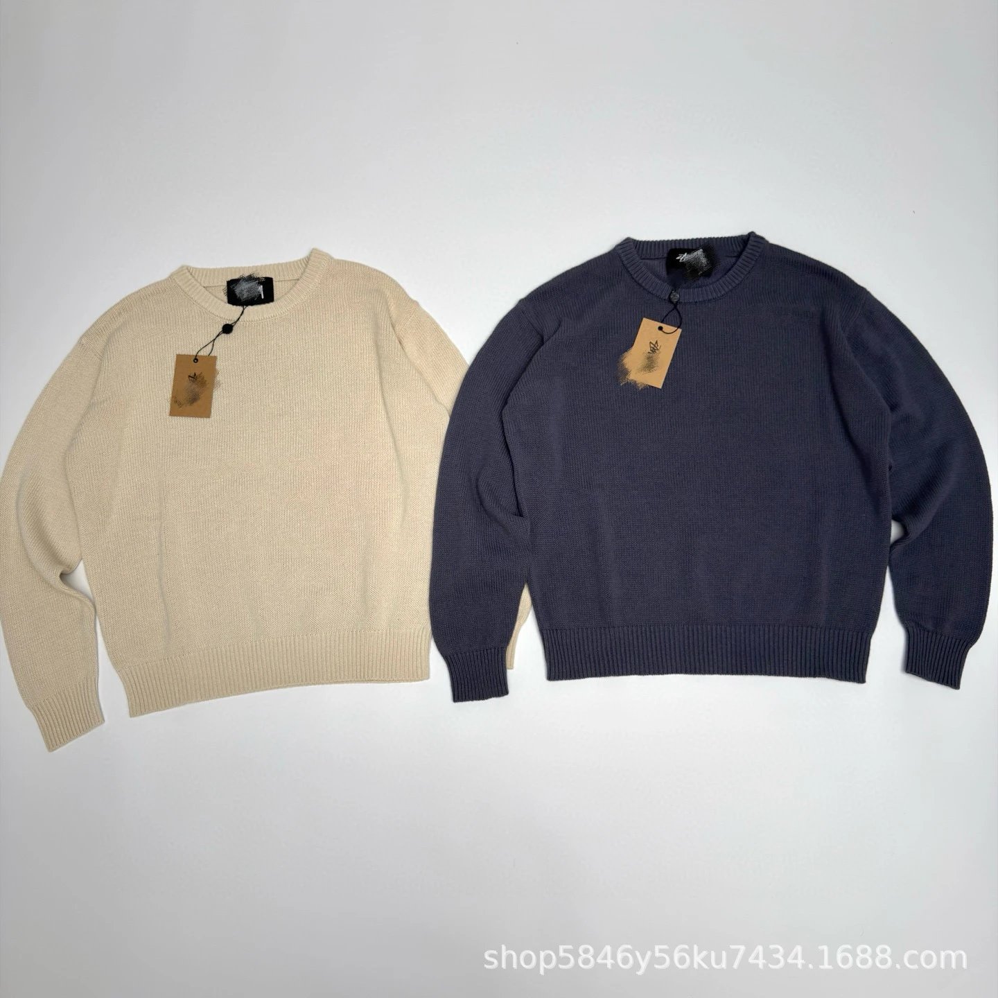 Stüssy Graphic Knit Sweaters — Beige and Navy product photo 3