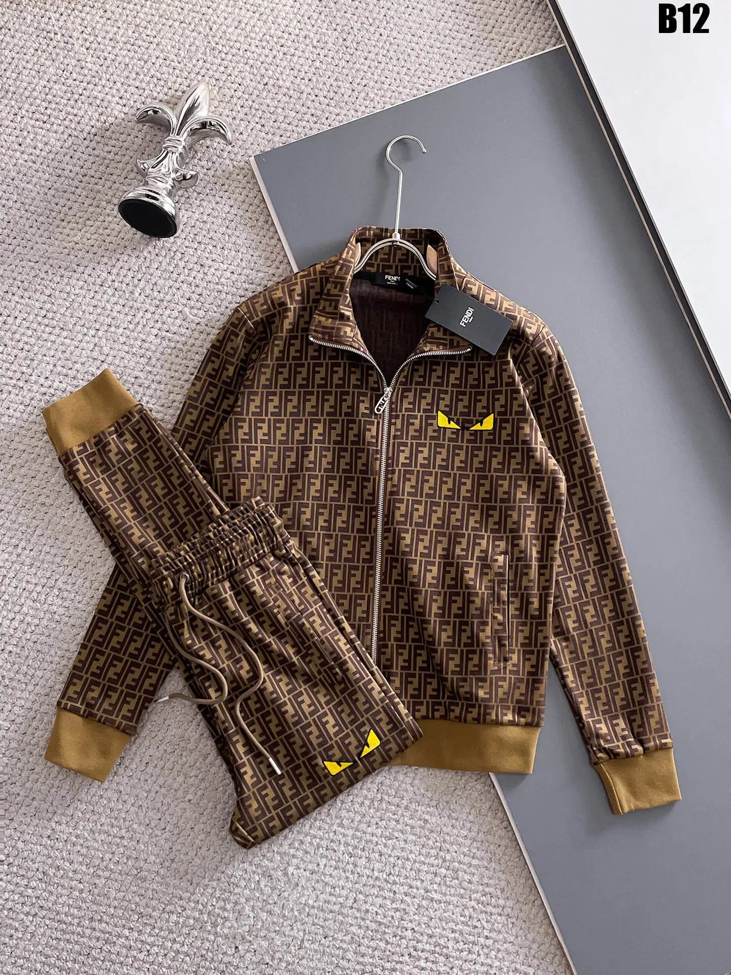 Dolce & Gabbana Tracksuits Zip-up track jacket and jogger set — Coffee color B 12