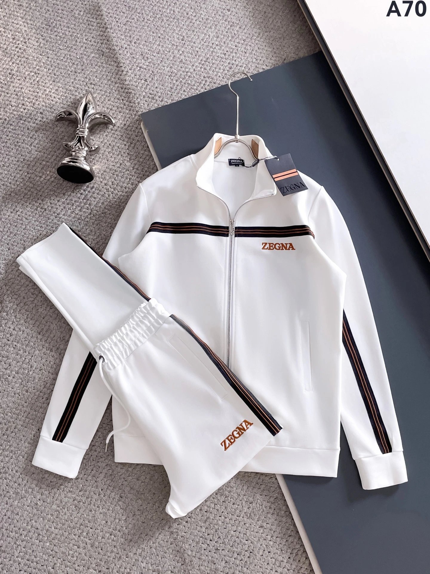 Dolce & Gabbana Tracksuits Zip-up track jacket and jogger set — white A 70