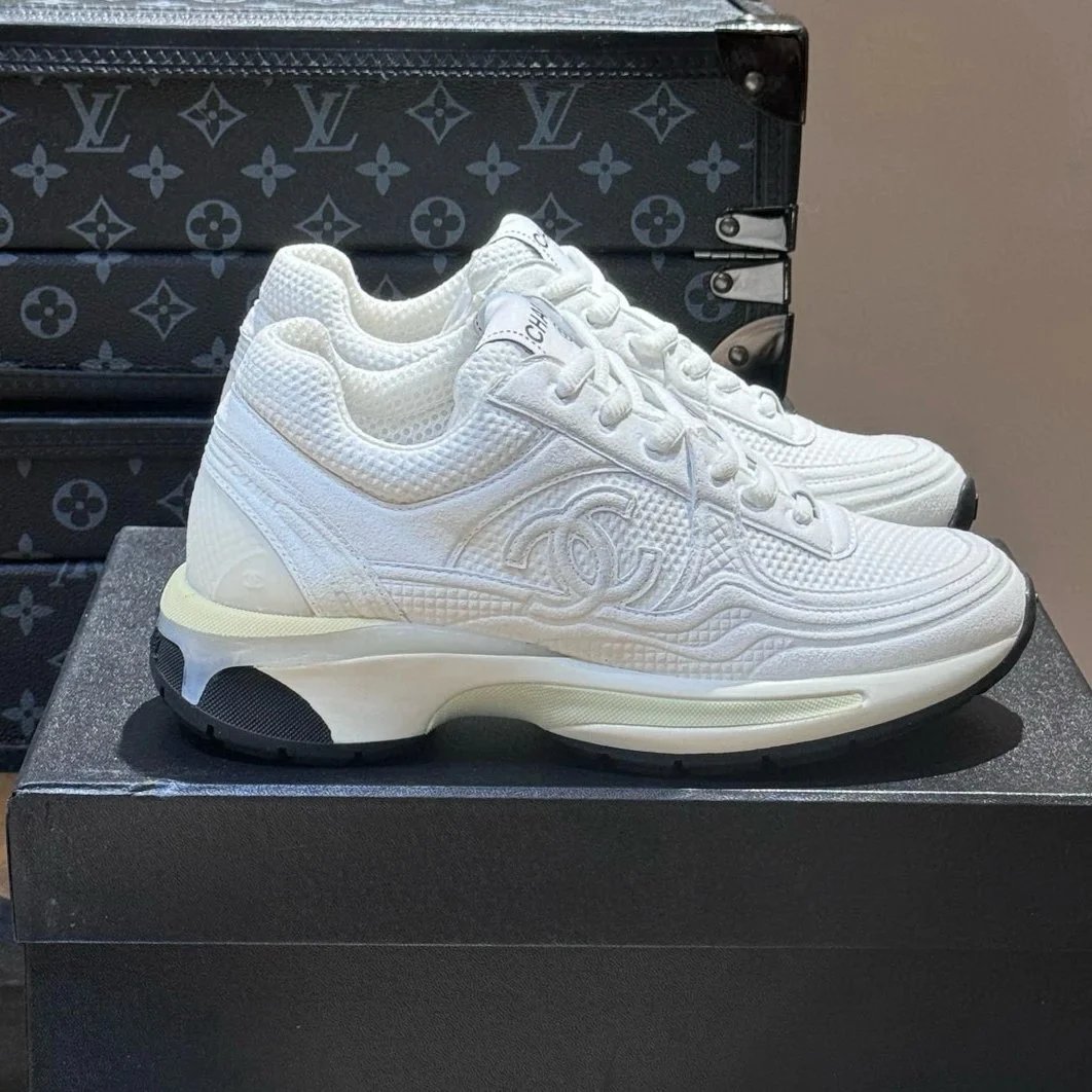 Chanel Runway Sneakers White Mesh Embossed CC Logo Sneakers