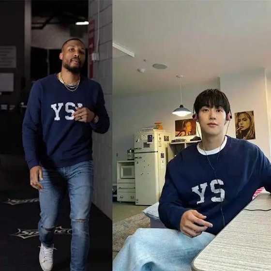 Fashion Trendy Top with YS Big Logo Print on Chest Lillard Li Chengxie Same Style Terry Crewneck Thick Cotton T Unisex