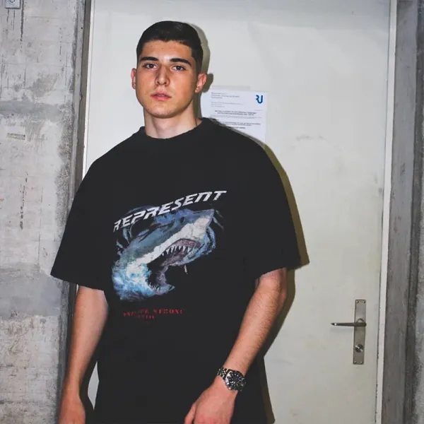 Represent Shark Graphic Oversized T-Shirt Beige - 46
