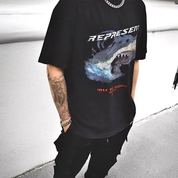 Represent Shark Graphic Oversized T-Shirt Beige - 53