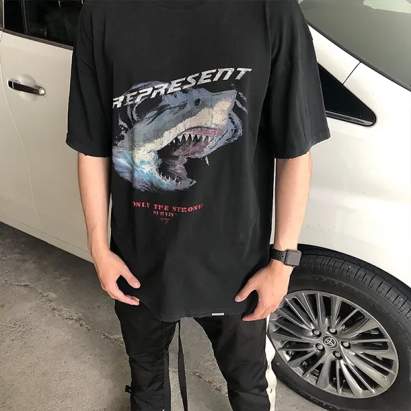 Represent Shark Graphic Oversized T-Shirt Beige - 48