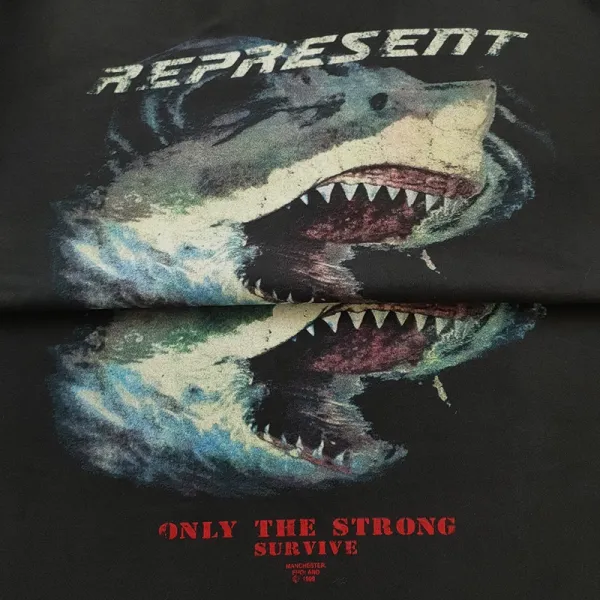 Represent Shark Graphic Oversized T-Shirt Beige - 14