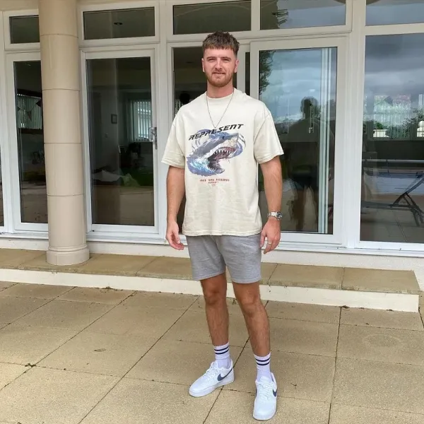 Represent Shark Graphic Oversized T-Shirt Beige - 56