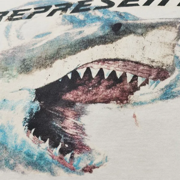 Represent Shark Graphic Oversized T-Shirt Beige - 15