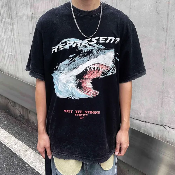 Represent Shark Graphic Oversized T-Shirt Beige - 51