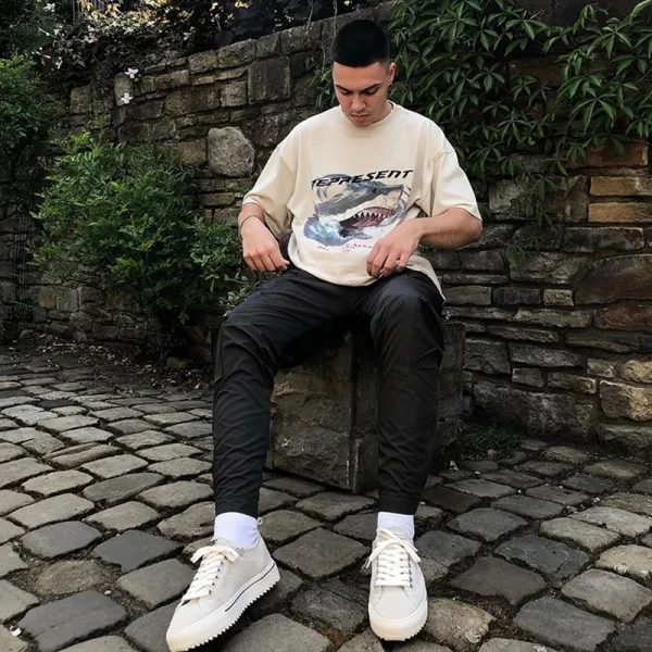 Represent Shark Graphic Oversized T-Shirt Beige - 55
