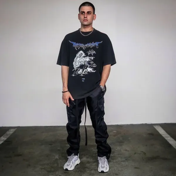 Design Graphic Print Distressed Black T-Shirt - 12