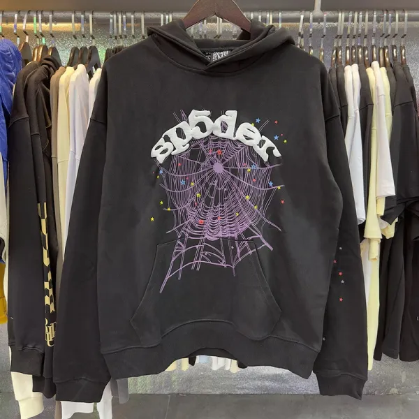 Spider Web Graphic Hoodie Black - 25