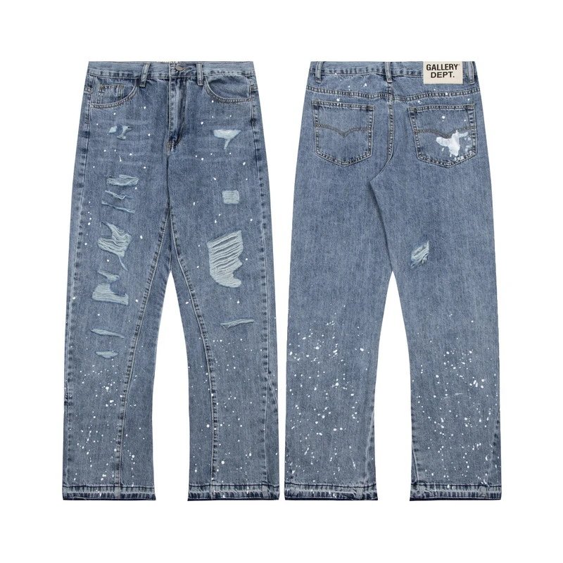Overseas Edition GALLERY DEPT Splatter Graffiti Slight Flare Patchwork Distressed Loose Casual Jeans Long Pants Streetwear