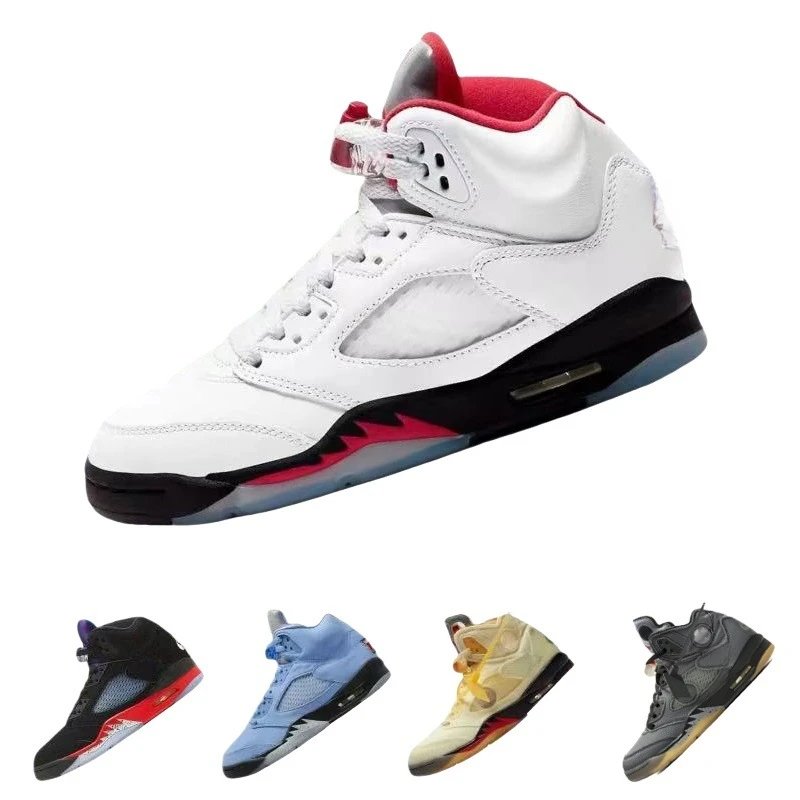 Jordan White leather high-top sneaker with red collar, black midsole, visible air unit, and translucent outsole