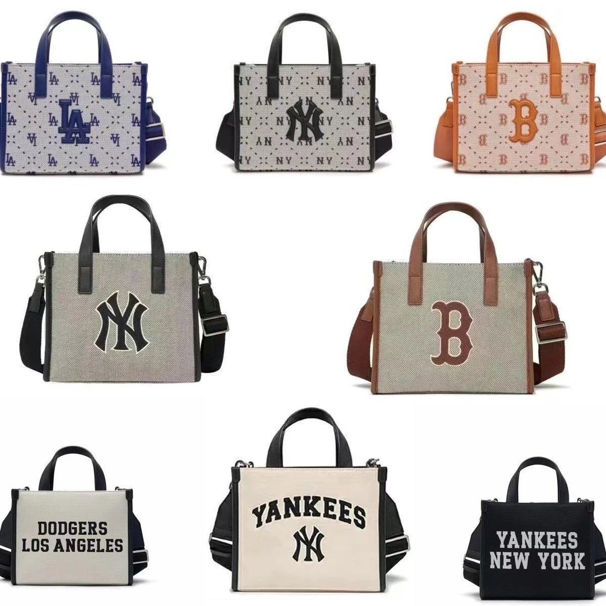 MLB Canvas tote bag with embroidered team logo and text, top handles, detachable shoulder strap