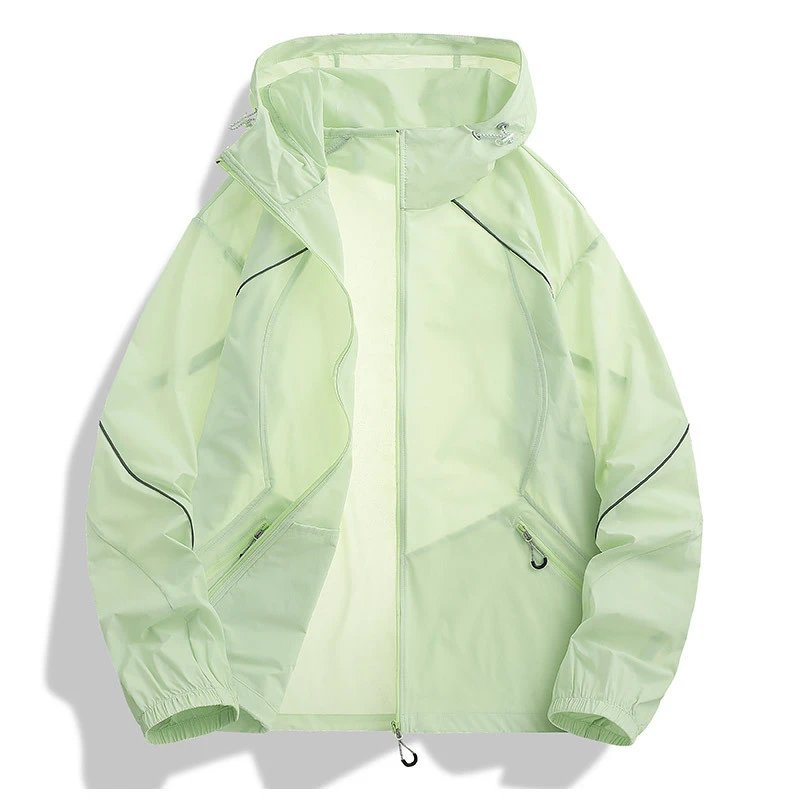 Lightweight sheer hooded jacket with contrast piping and elastic cuffs