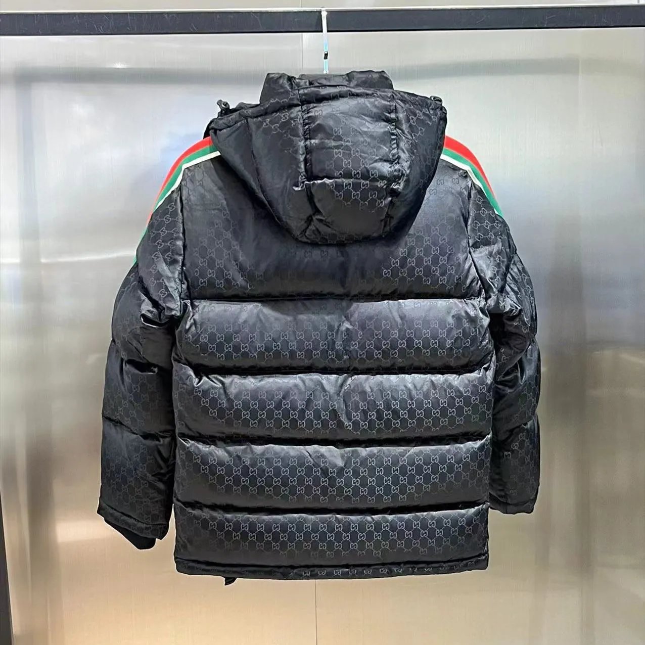 九江羽绒服跨境G家正确版时尚双G撞色拼接织带羽绒满logo夹克外套 2