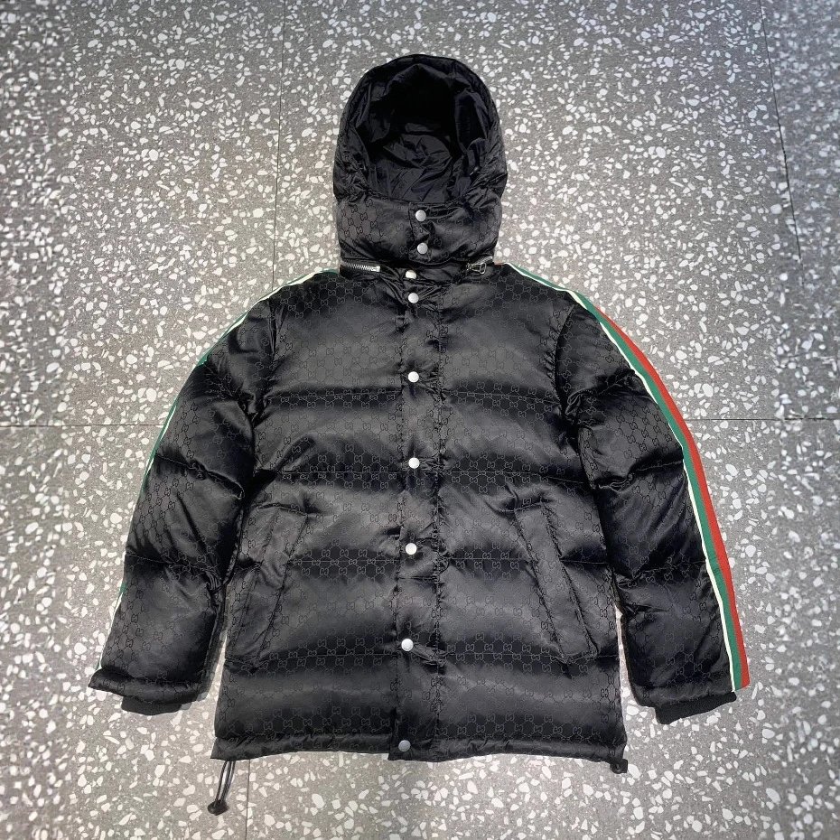 九江羽绒服跨境G家正确版时尚双G撞色拼接织带羽绒满logo夹克外套 4