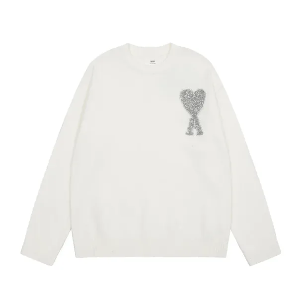 Ami Paris Heart Logo Knit Sweater White - 1
