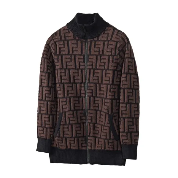 Fendi FF Logo Knit Zip-Up Cardigan Brown and Black - 1