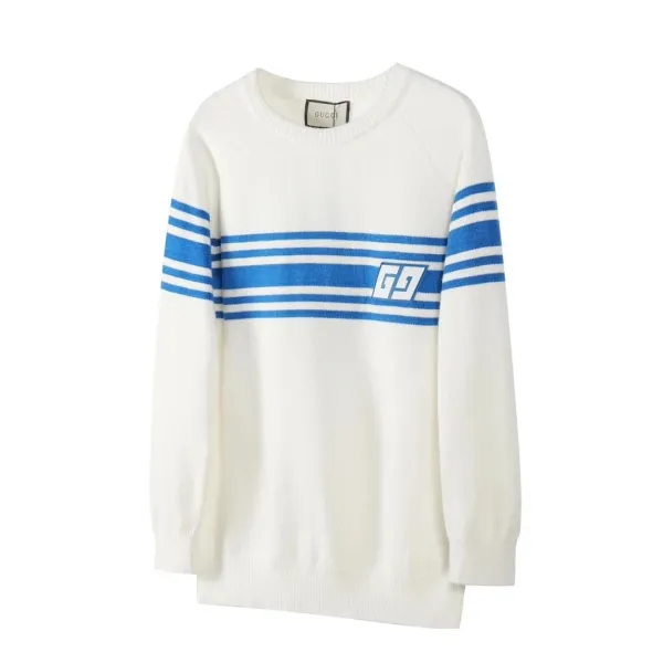 Gucci GG Stripe Knit Sweater White and Blue - 1