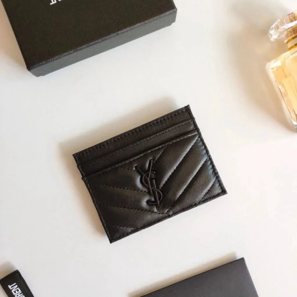 Saint Laurent Monogram Quilted Leather Card Holder Black - 1