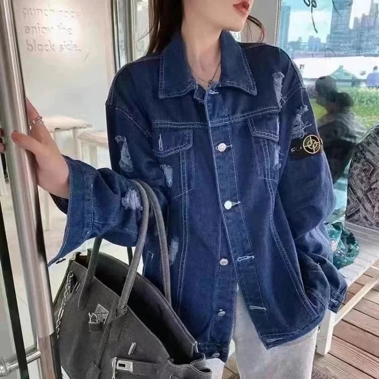 Stoned Wash Distressed Denim Jacket in Deep Indigo - 1