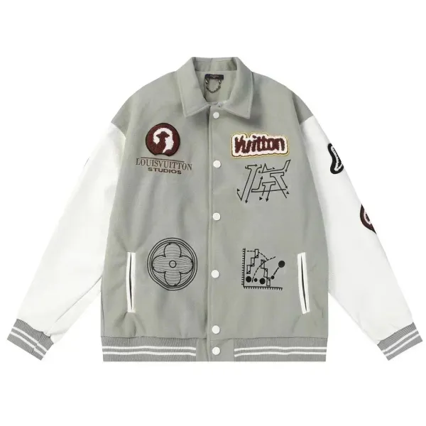 Louis Vuitton Studios Varsity Jacket Gray and White Outerwear - 1