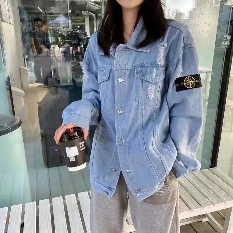 Stone Island Shadow Project Distressed Light Blue Denim Jacket - 1