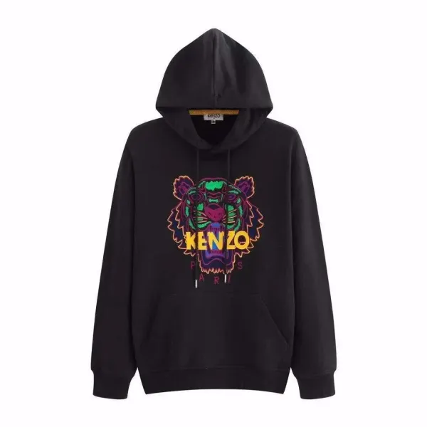 Kenzo Tiger Embroidered Black Hoodie - 1