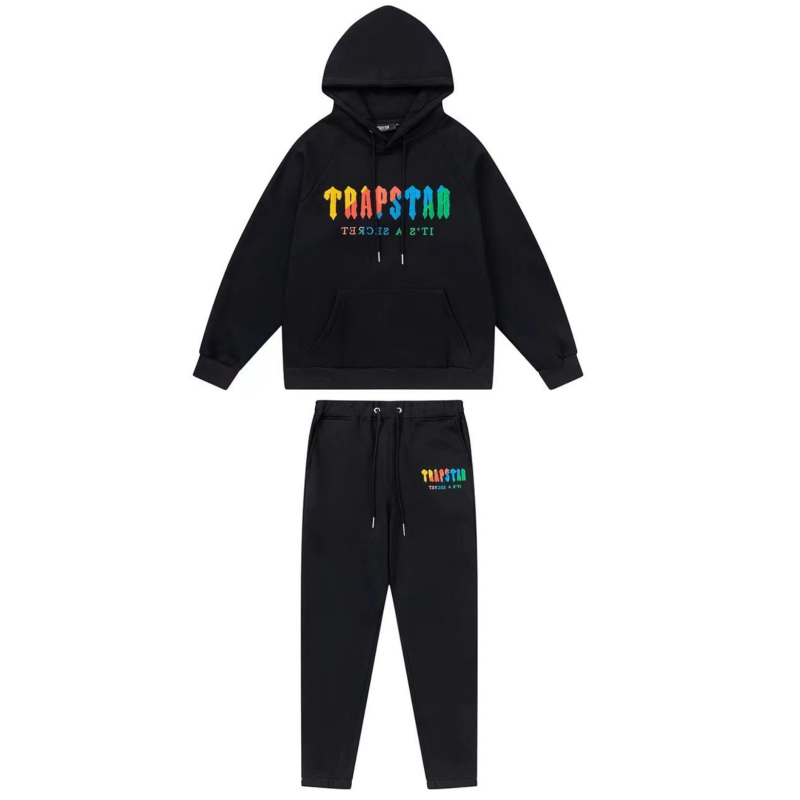 Trapstar Rainbow Logo Hoodie and Sweatpants Set Black - 1