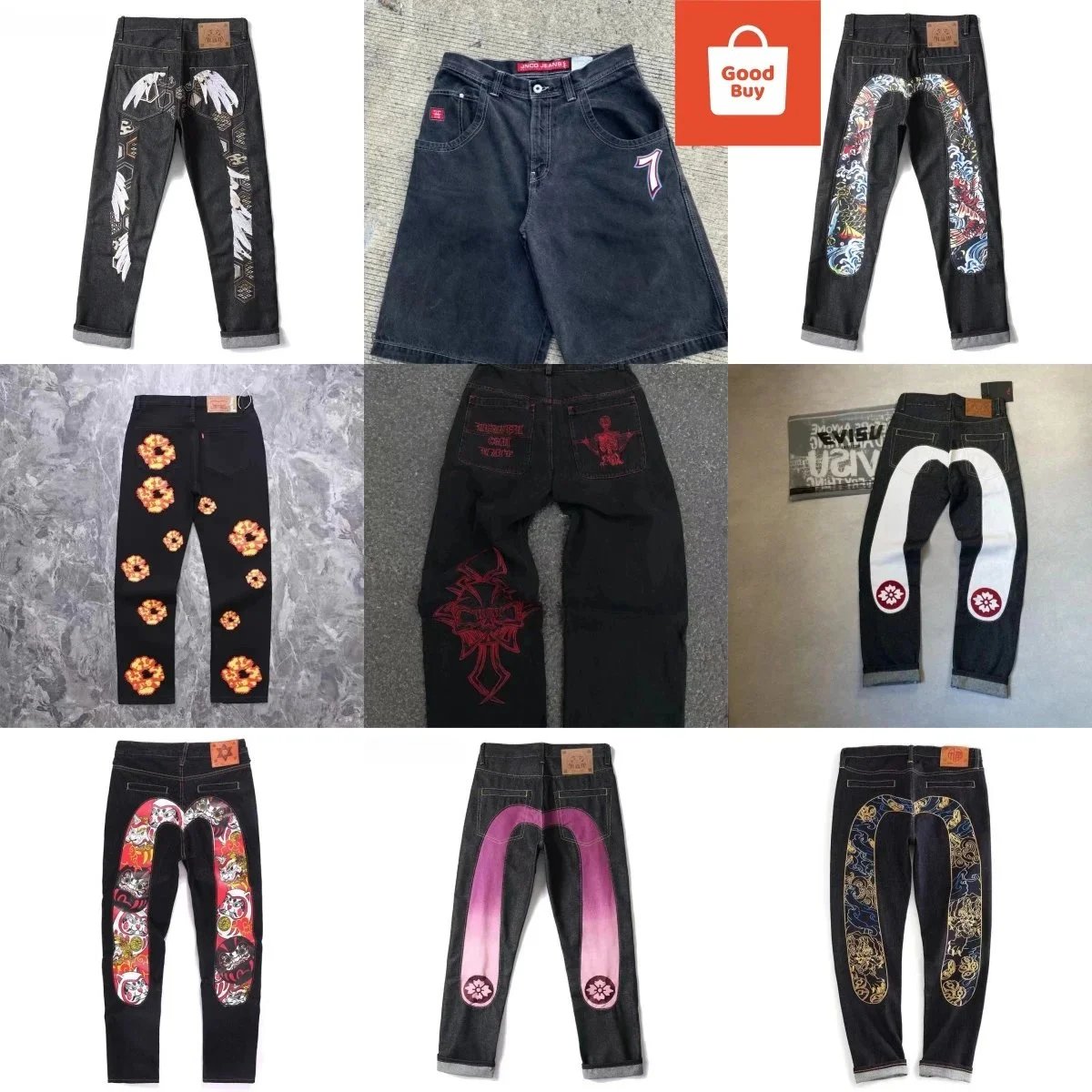JNCO Wide Leg Embroidered Graphic Jeans