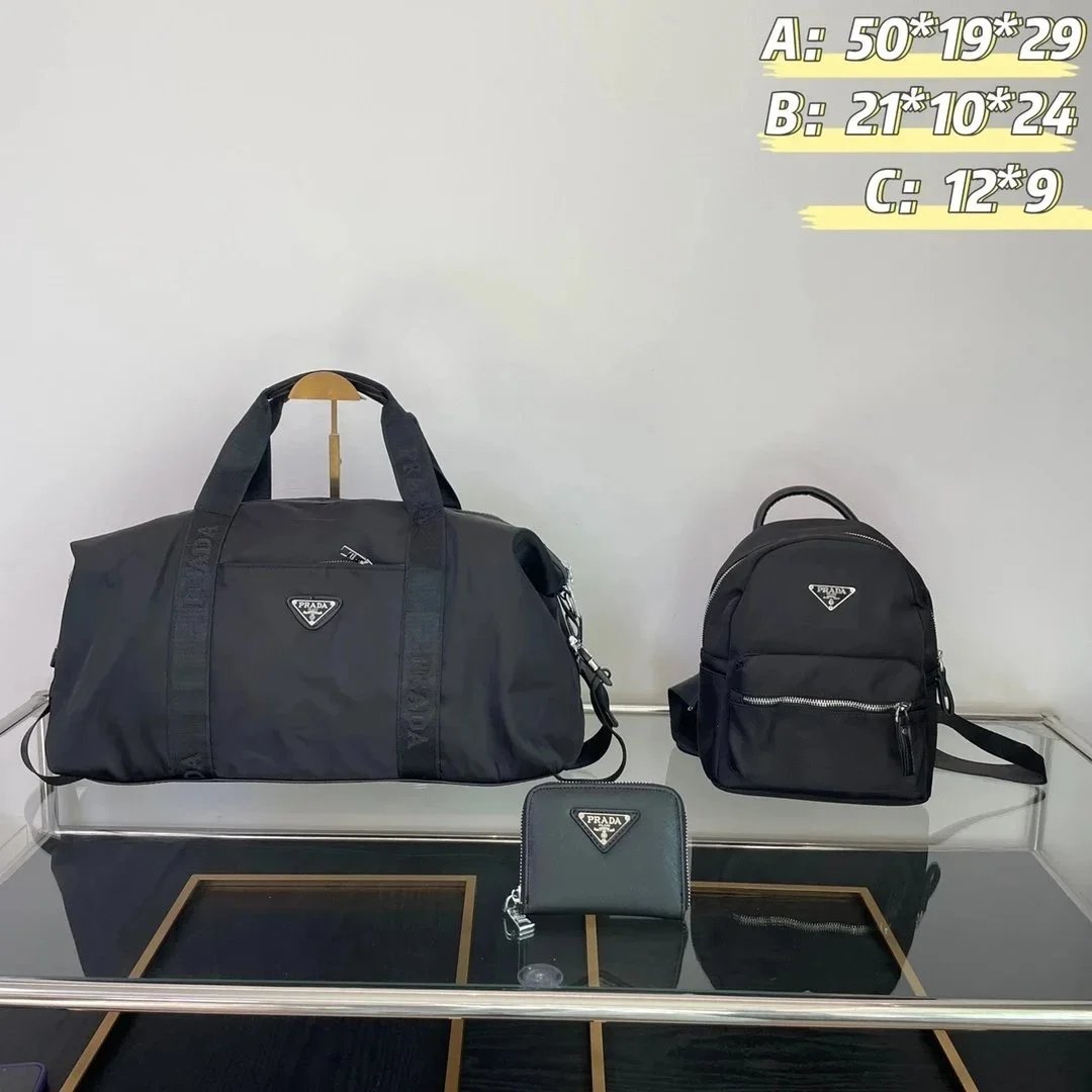 Prada Re-Nylon Duffle Bag Black, Mini Backpack Black, and Saffiano Leather Wallet Black - 1