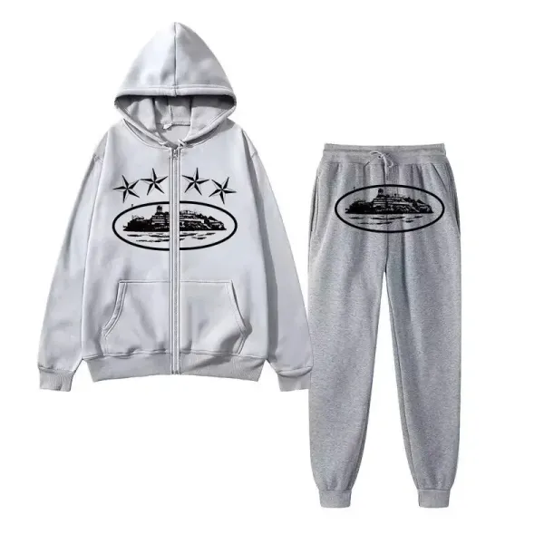 Off-White x Virgil Abloh Cruise Ship Graphic Hoodie and Sweatpants Set Gray - 1