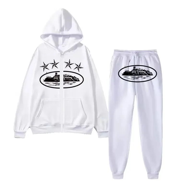 Design Cruise Ship Graphic Hoodie and Sweatpants Set White - 1