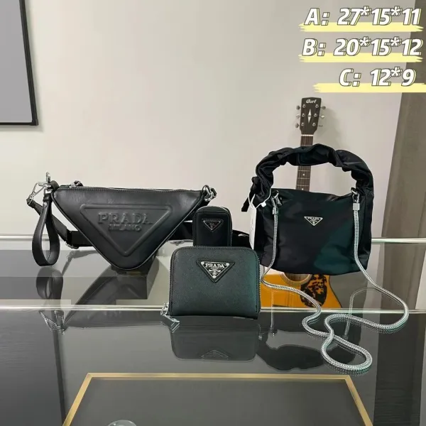 Prada Re-Nylon Triangle Belt Bag Black, Prada Re-Nylon Mini Shoulder Bag Green, Prada Re-Nylon Pouch Black, Prada Re-Nylon Chain Handle Bag Black - 1