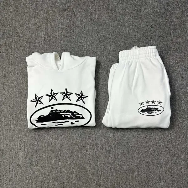 Design Five-Star Island Logo White Hoodie and Sweatpants Set - 1