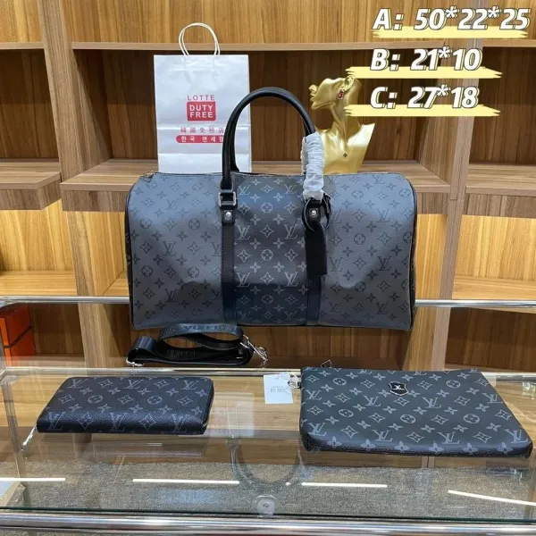 Louis Vuitton Monogram Eclipse Keepall Bandoulière 50 Duffle Bag with Matching Wallets - 1