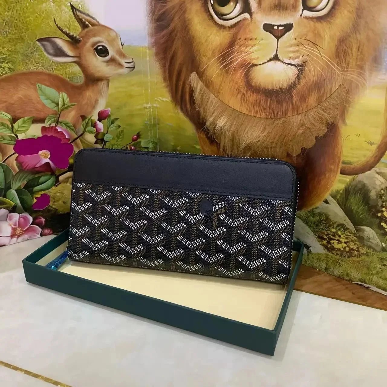 Goyard Saint Louis Long Wallet Black and Beige Chevron Pattern Long Wallet - 1
