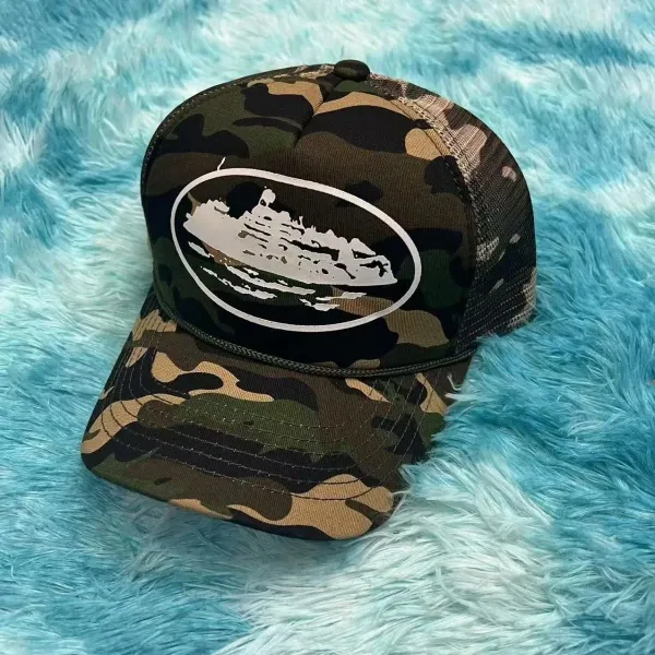 Camouflage Trucker Cap with Ship Motif Baseball Cap - 1