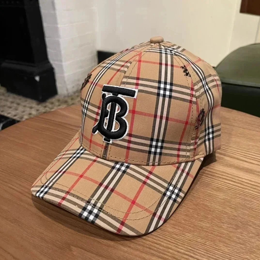 Burberry Monogram Check Baseball Cap Beige Plaid Hat - 1